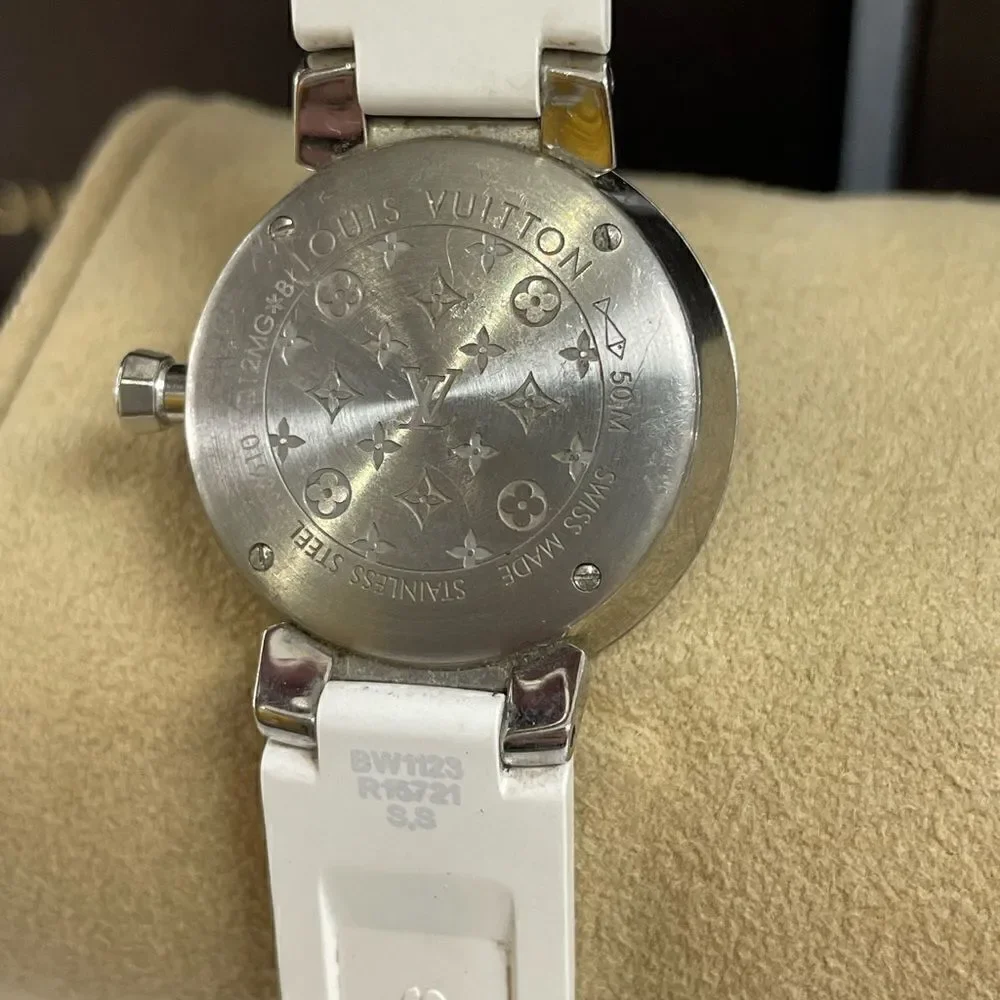 Authentic Louis Vuitton 28mm Tambour Diamond White wristwatch